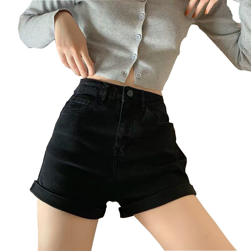 [HCM]Quần short jean nữ BigSize lưng cao trên rốn co dãn mạnh xăn lai phom ống rộng dành cho người béo 60kg~90kg 3825 - MoliJeans
