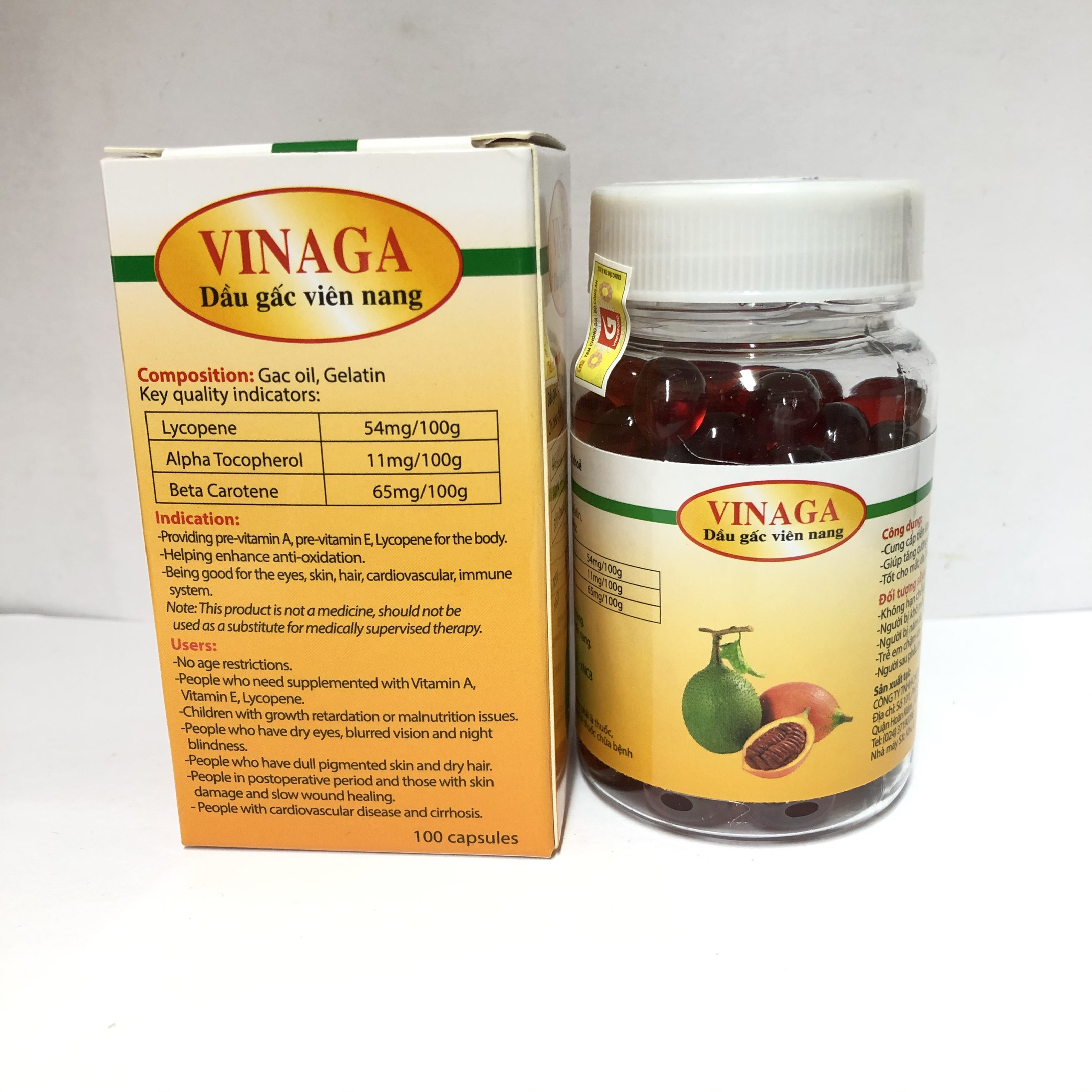 Dầu Gấc Vinaga lọ 100 viên