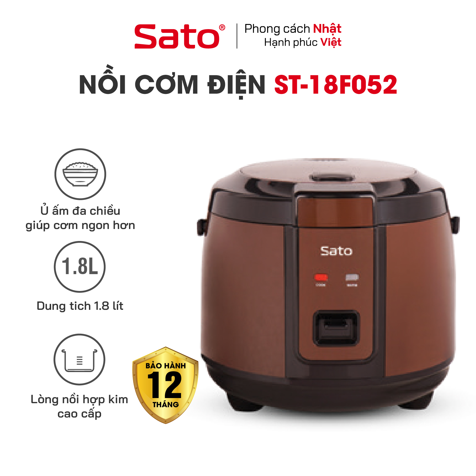 Nồi cơm điện quai xách 1.8L Sato 18F052