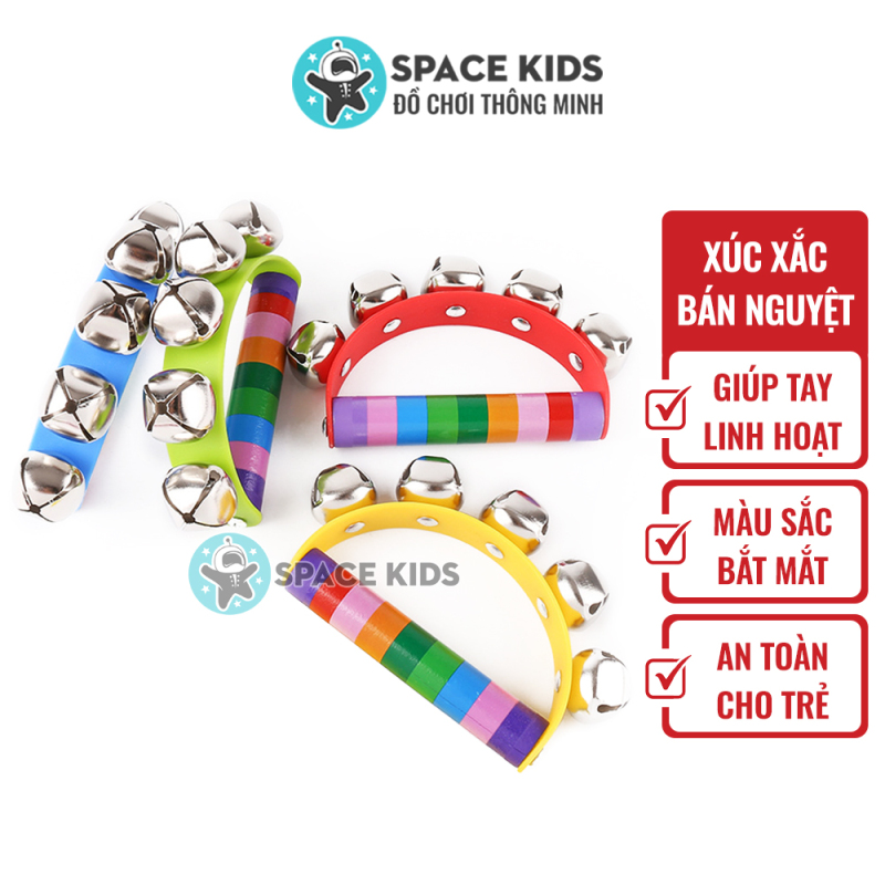 Đồ chơi trẻ em Lục lạc cho bé, Xúc xắc gỗ hình bán nguyệt có 5 chuông cho bé trên 3 tháng tuổi Space Kids