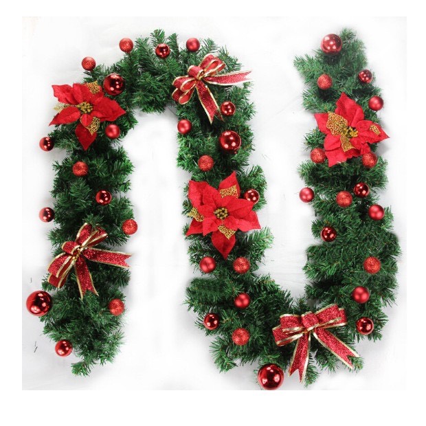 Dây lá thông kết hoa nơ trang trí noel - trang trí treo cửa