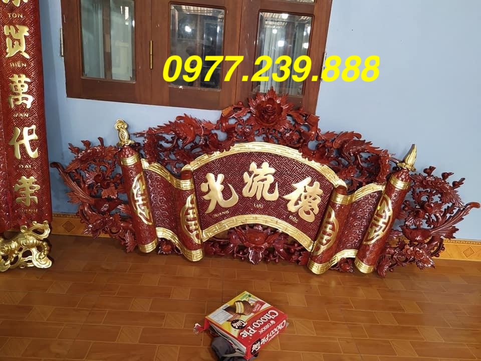 bộ đồ thờ cuốn thư câu đối gỗ gụ