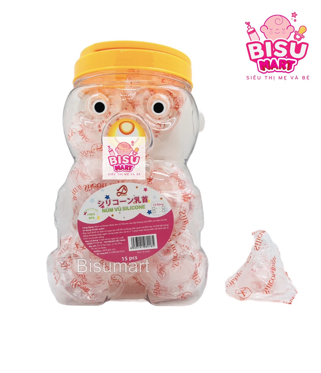 Núm vú silicon siêu mềm cổ rộng Kichilachi Size S, M, L, Y