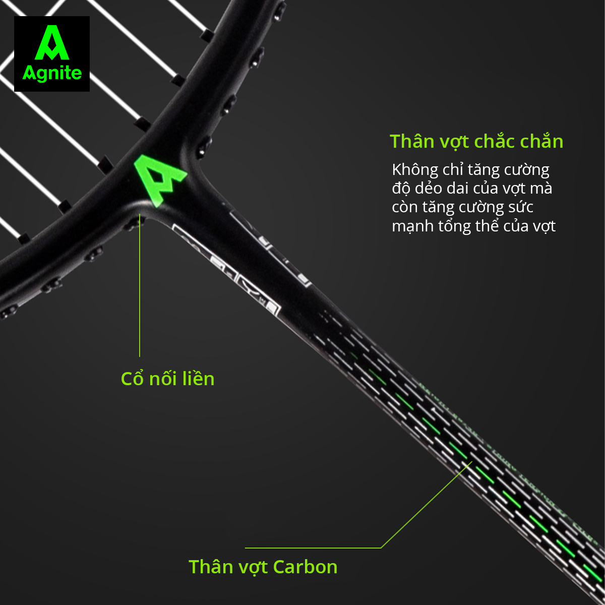 1 chiếc vợt cầu lông cao cấp Agnite chính hãng - khung carbon siêu bền, nhẹ, đẹp - tặng kèm túi đựng, căng sẵn dây