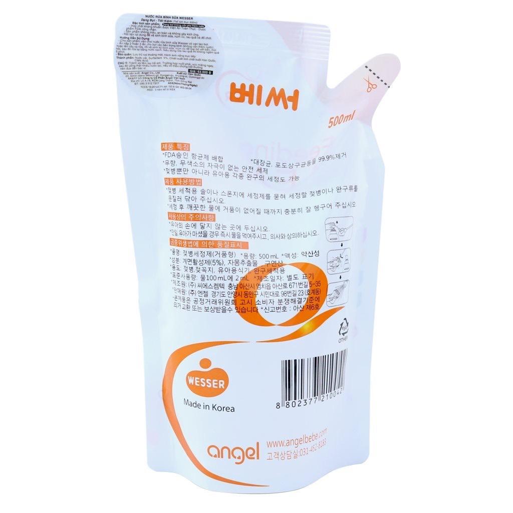 NƯỚC RỬA BÌNH SỮA WESSER 500ML DẠNG TÚI