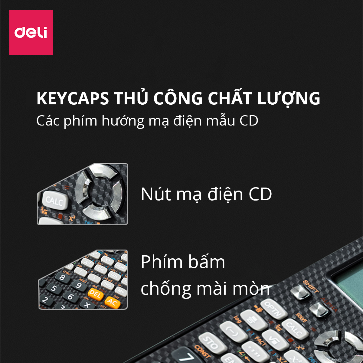 Máy tính cầm tay học sinh Deli CD580VN mới nhất cho học sinh cấp 2 3 chuyên dụng mang vào phòng thi, bảo hành 5 năm