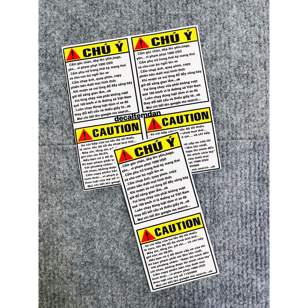 Ddxm - v15/9h - cặp tem dán chữ chú ý & caution trang trí xe,...