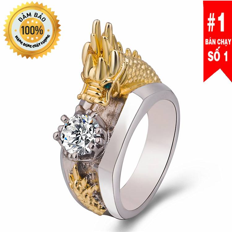 [HCM]Nhẫn Nữ Titan Chạm Khắc  Đầu Rồng Vàng Ngậm Ngọc   Đem Lại May Mắn Tài Lộc Màu Bền Theo Thời Gian NHANKIMLONG00