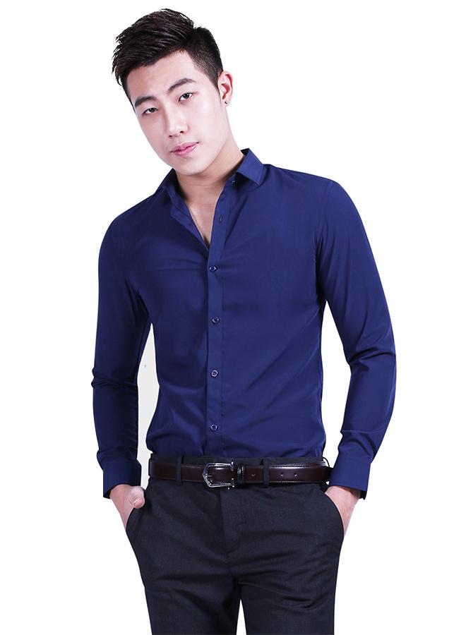 Sơ mi lụa trơn (xanh đậm) lịch lãm
