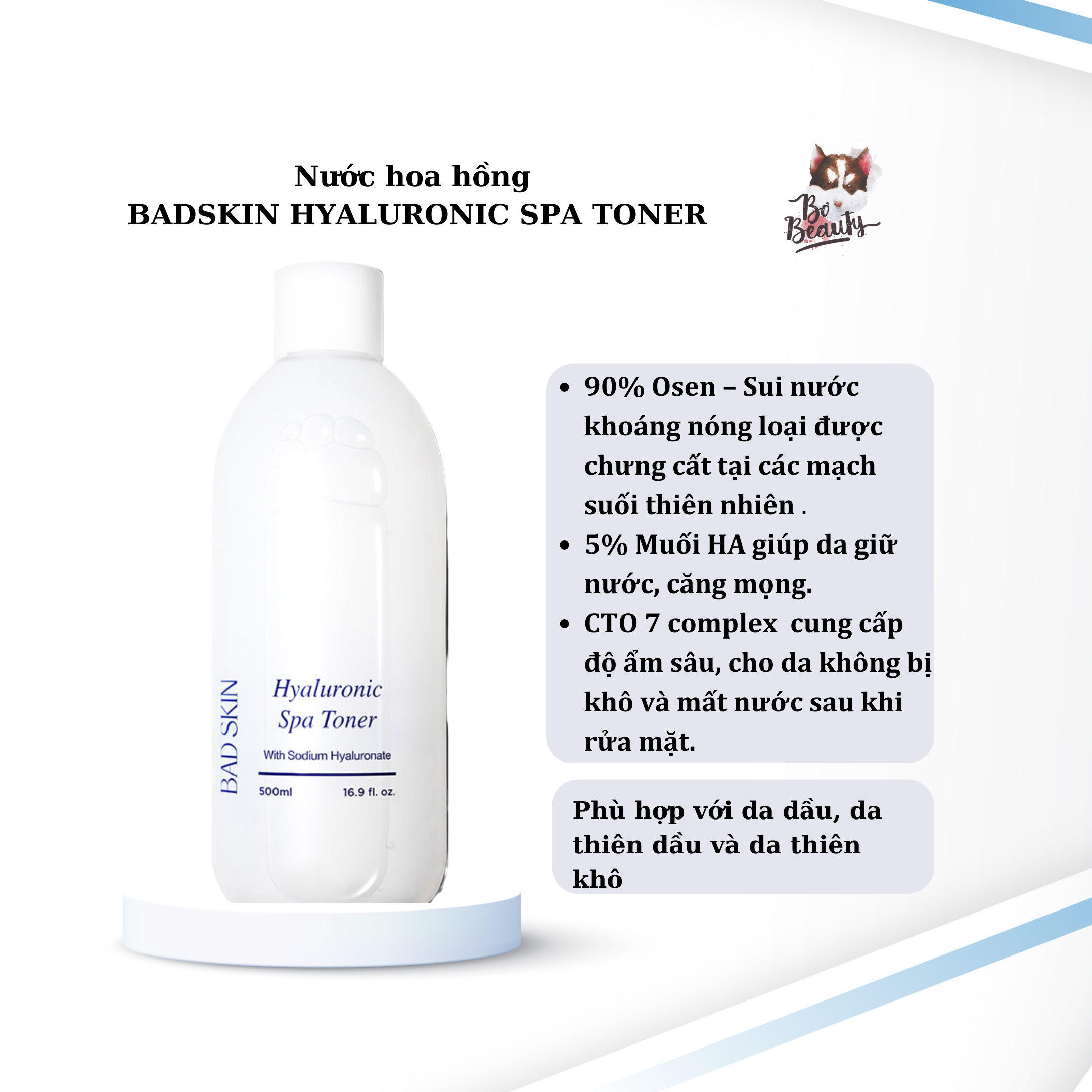 [FREESHIP]Nước hoa hồng #BADSKIN #HYALURONIC SPA TONER Bơ_BEAUTY