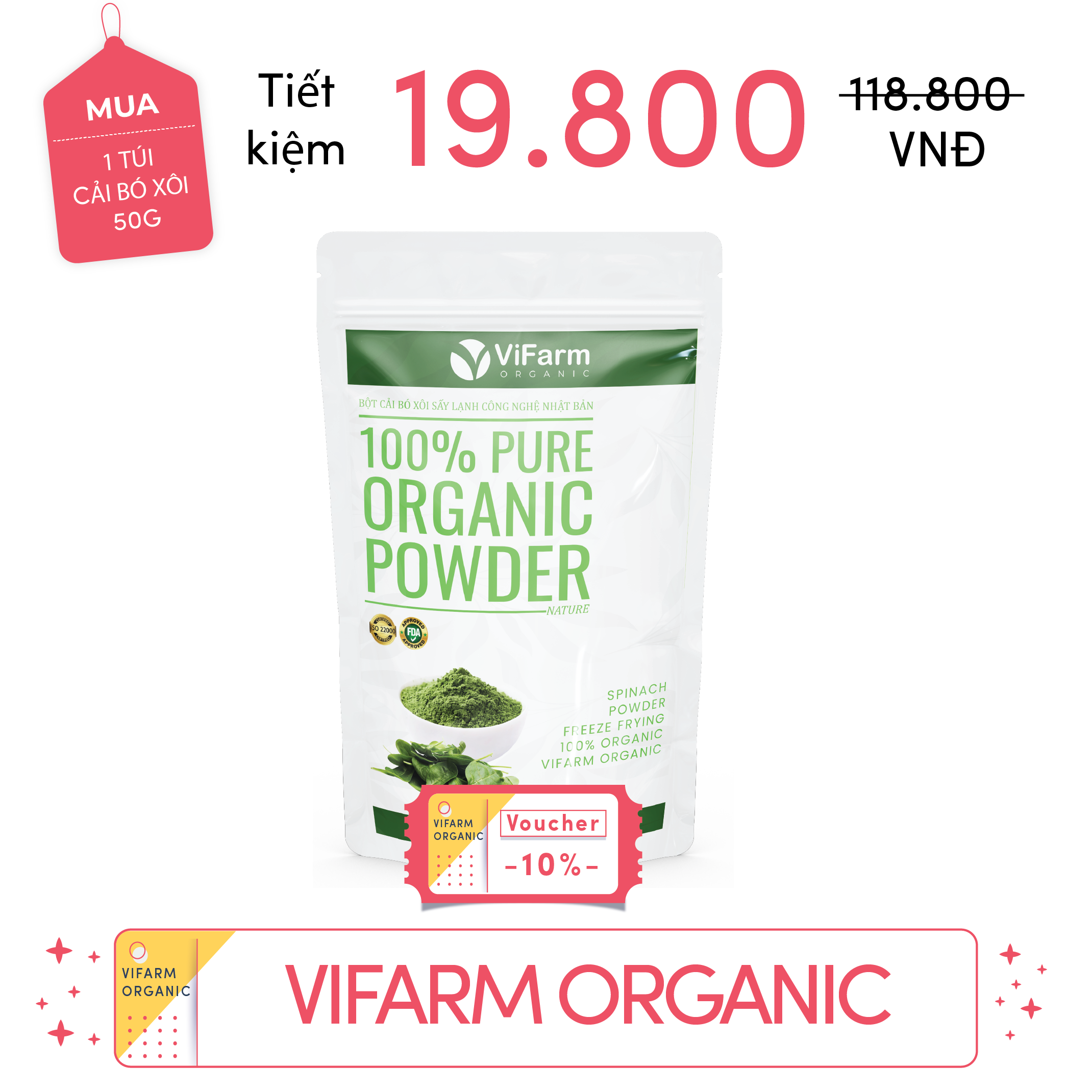 Bột Cải Bó Xôi Nguyên Chất ViFarm 50Gram