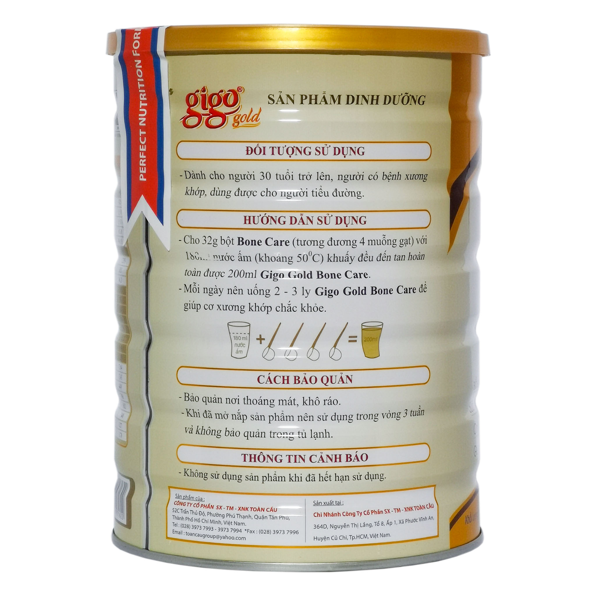 Sữa Bột Gigo Gold Bone Care Hộp 900g (Chăm sóc sức khỏe CƠ-XƯƠNG-KHỚP)
