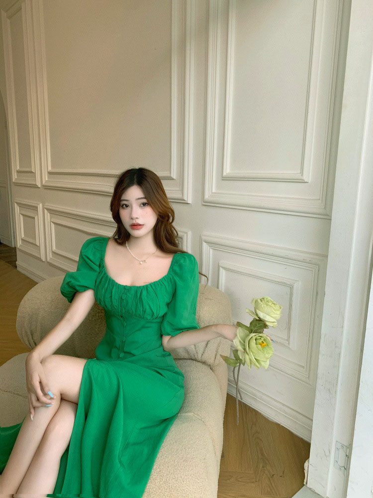 ĐẦM MAXY CỔ VUÔNG TAY PHỒNG SAN CHẢNH