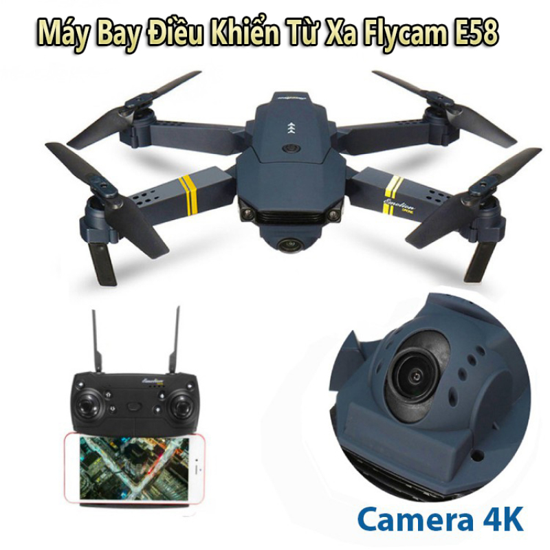Flycam Mini,Flycam Full Hd,Máy Bay Điều Khiển Từ Xa Flycam E58 Thế Hệ 2020,Máy Bay Điều Khiển, Camera WIFI FPV 4K HD, Tích Hợp Giữ Độ Cao, Chế Độ Không Đầu RC RTF Drone