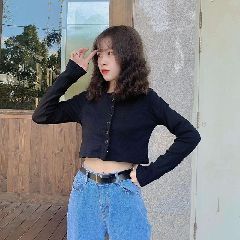 [HCM]ÁO croptop nữ tay dài cài nút