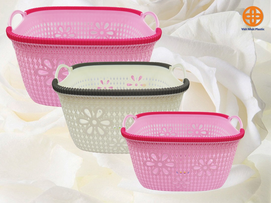 Rổ nhựa giả đan mây đựng đồ có tay cầm Giỏ nhựa đan Việt Nhật MS 3378 (3 size) . 3377 ( 2 size)