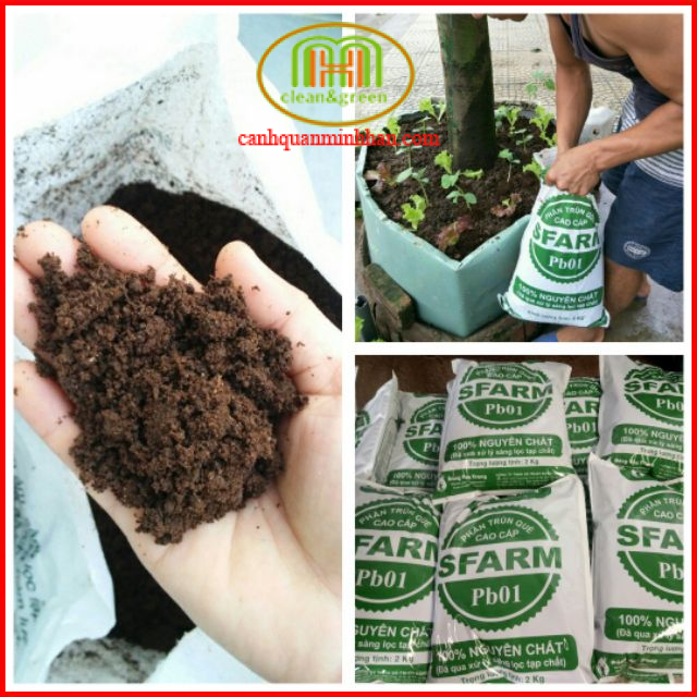 Phân trùn quế Sfarm 2kg nguyên chất 100% bổ sung dinh dưỡng và cải tạo đất, trồng rau sạch cho nhà phố|Minh Hân Garden