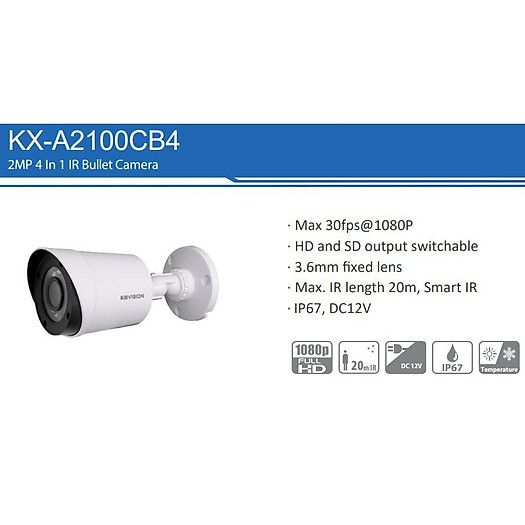 Camera HDCVI Kb Vision 2.0MP KX-A2100CB4
