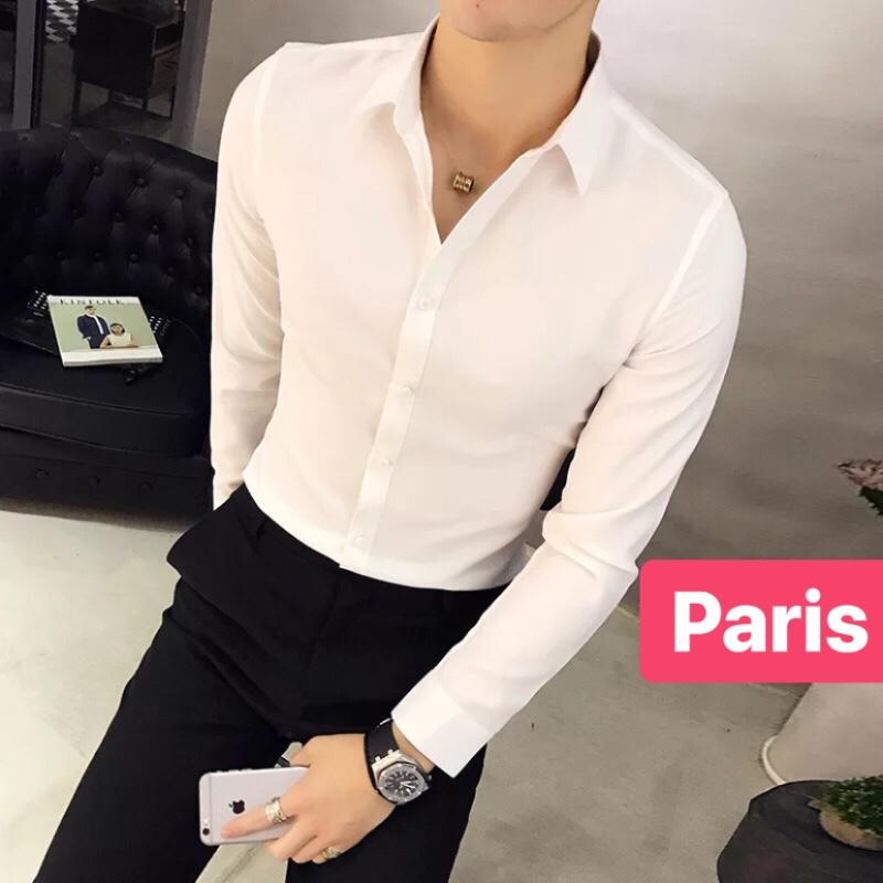 ÁO SƠ MI LỤA NAM CHỐNG NHĂN TRẮNG TRƠN DOANH NHÂN CAO CẤP - PARIS FASHION