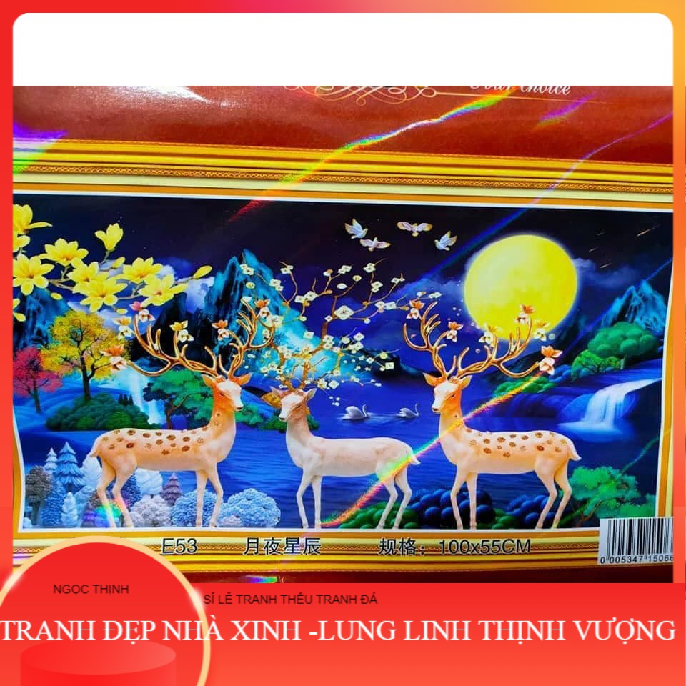 Tranh thêu kín Hươu Tài Lộc - Kích thước 150x70cm (chưa thêu) NGỌC THỊNH SHOP TRANH