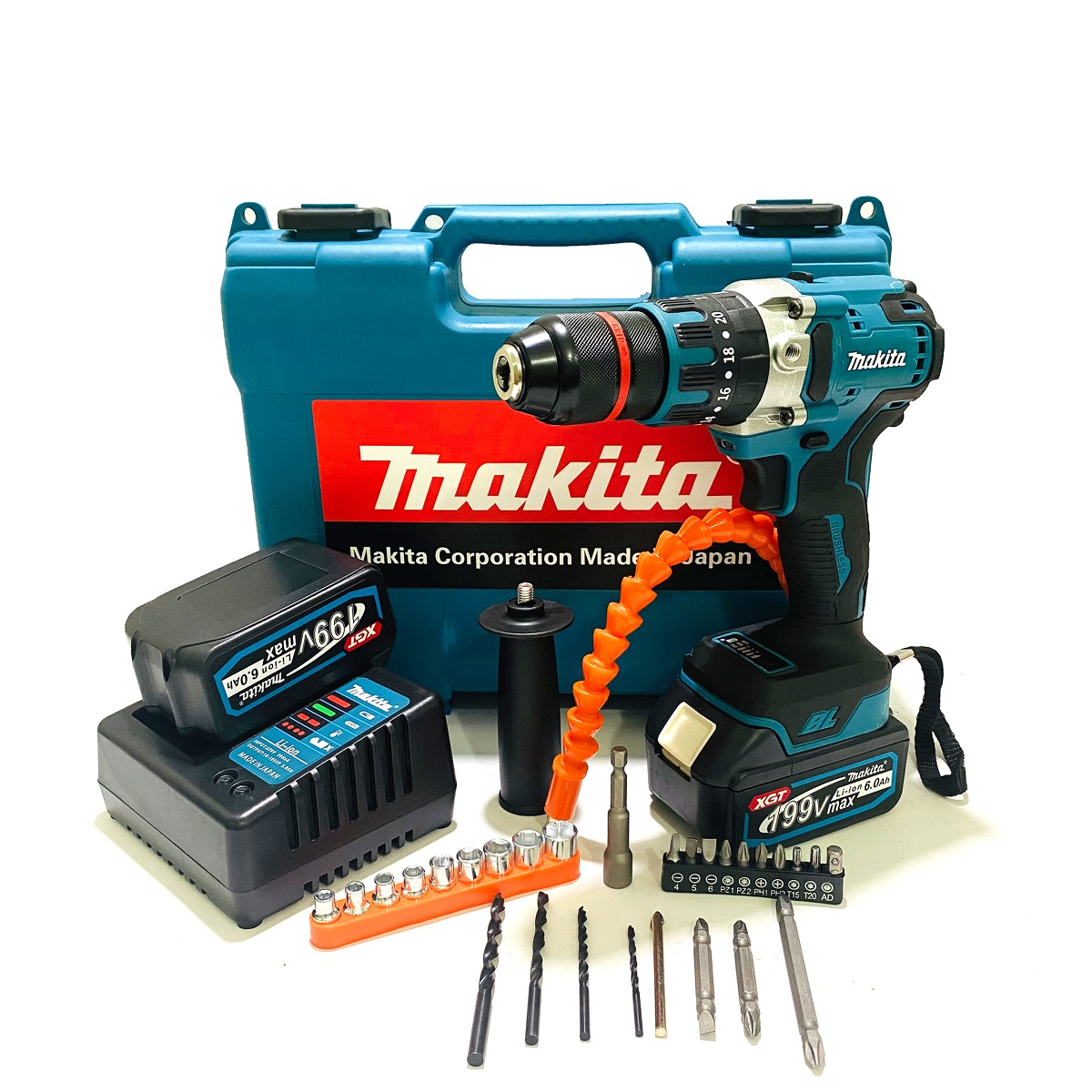 Máy Khoan Makita Chuyên Dụng Sài Pin 199V, Chuẩn 10 Cell - Có Búa - 3 Chức Năng Đầu 13Ly - Hàng Không Chổi Than, Chuẩn Lõi Đồng - Đủ 29 Phụ Kiện TỔNG KHO S&L VDVA