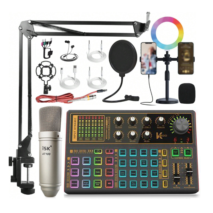 At100 recording mic, wired recording mic, tone sensitivity, livestream recording mic, K300 sound card with professional auto tune