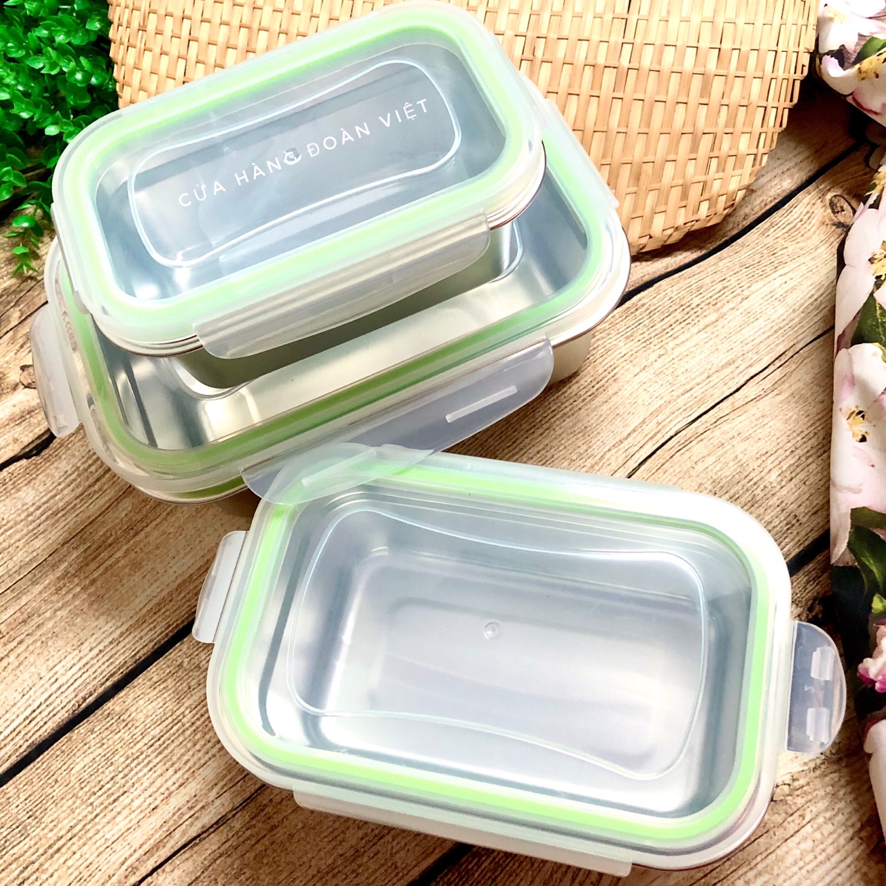 COMBO Bộ 3 Hộp BẢO QUẢN thực phẩm INOX 304 có NẮP. DỤng cụ đựng chứa trữ  ĐA NĂNG trong tủ lạnh AN TOÀN SỨC KHOẺ đồ ăn luôn TƯƠI NGON CHUYÊN NGHIỆP