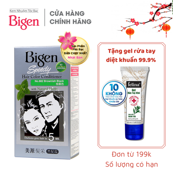 Thuốc nhuộm dưỡng tóc phủ bạc thảo dược Bigen Conditioner Thương hiệu Nhật Bản 80ml dạng kem - Nâu Đen 882 cao cấp
