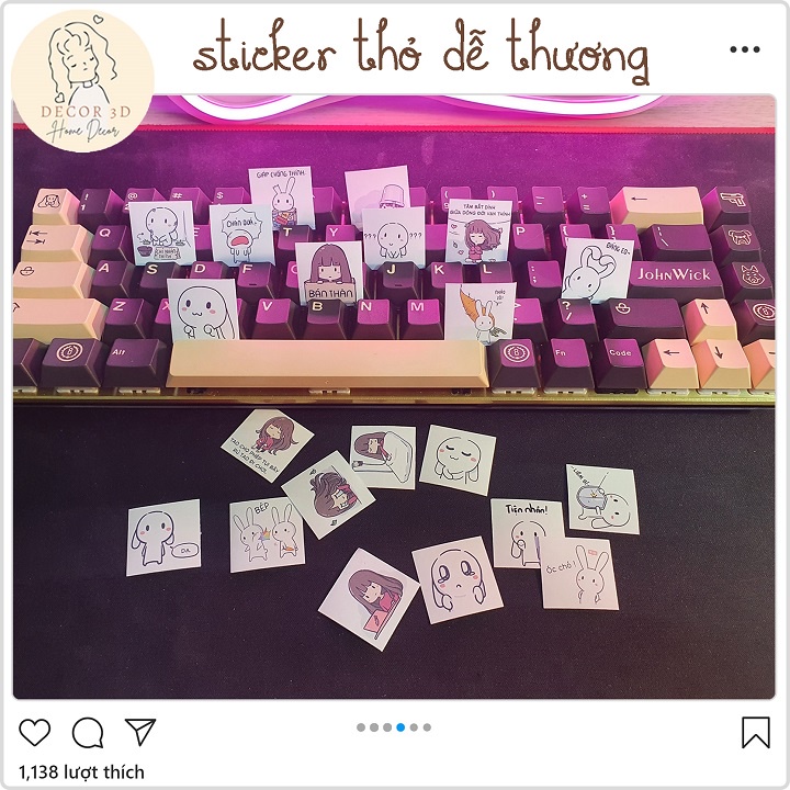 Set 100 Sticker Miếng Dán Trang Trí Hình Thỏ và Xoxo Dễ Thương
