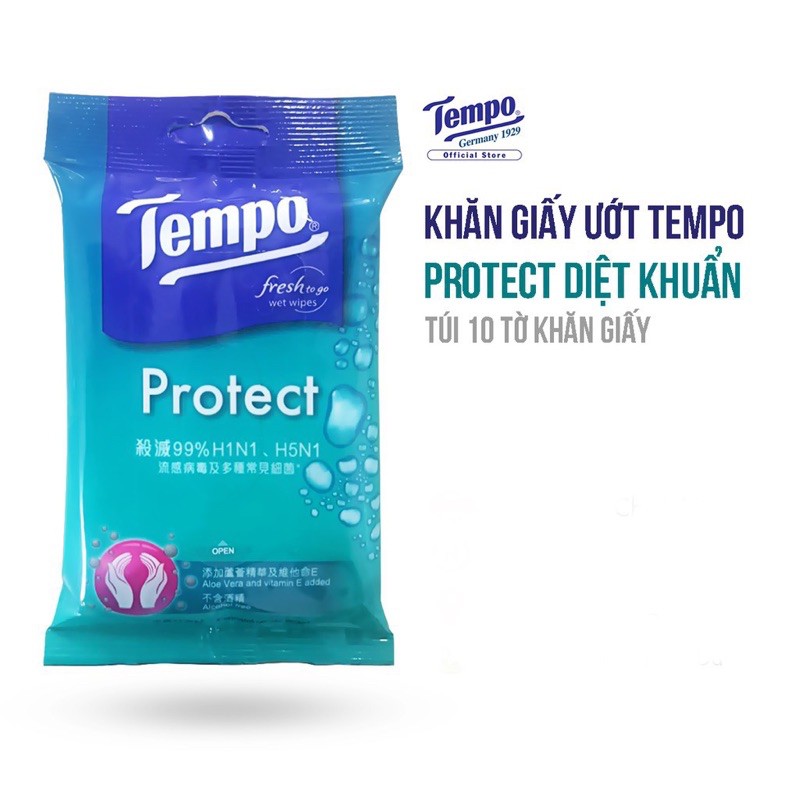 Khăn giấy ướt Tempo Protect Wet Wipes 10pcs / Khăn ướt Tempo