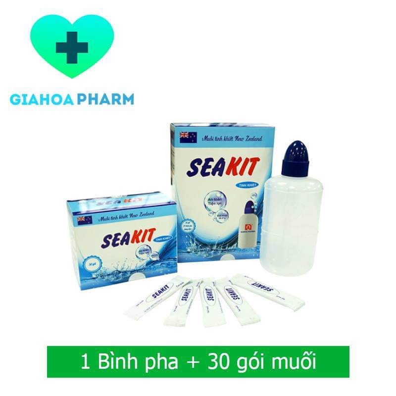 Bộ 1 bình pha rửa mũi + 30 gói muối Seakit (Muối tinh khiết New Zealand)