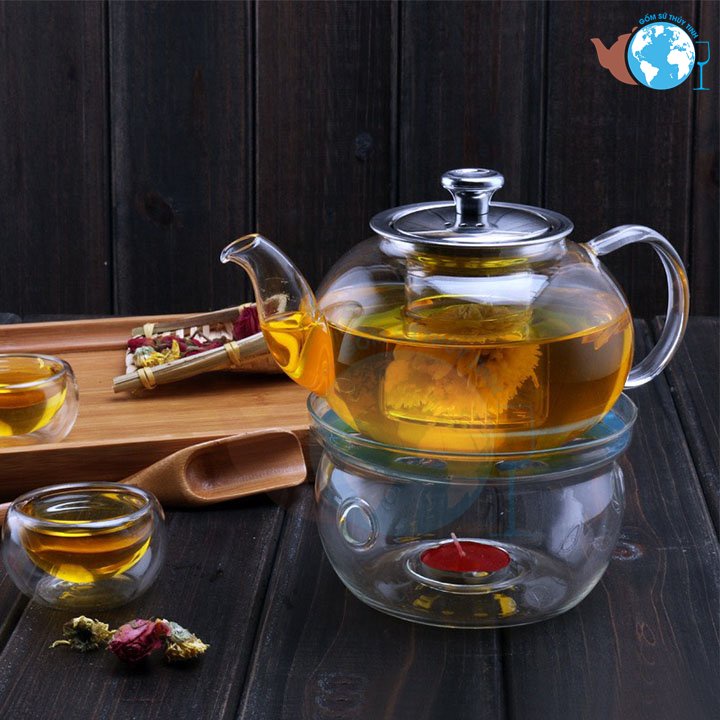 Bình thủy tinh rót nước 1 lít hoặc 600ml bình pha trà thủy tinh cao cấp chịu nhiệt tốt dùng được bếp điện