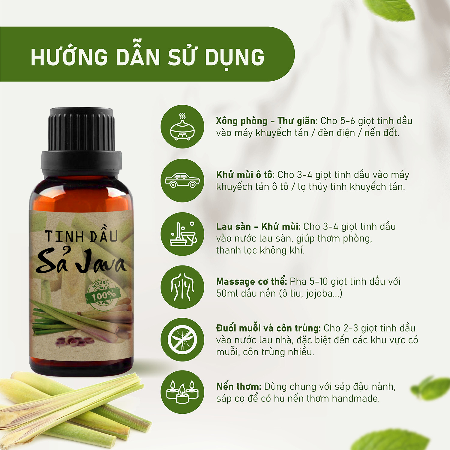 Tinh dầu Sả Java nguyên chất 100ml khử mùi, đuổi muỗi và côn trùng