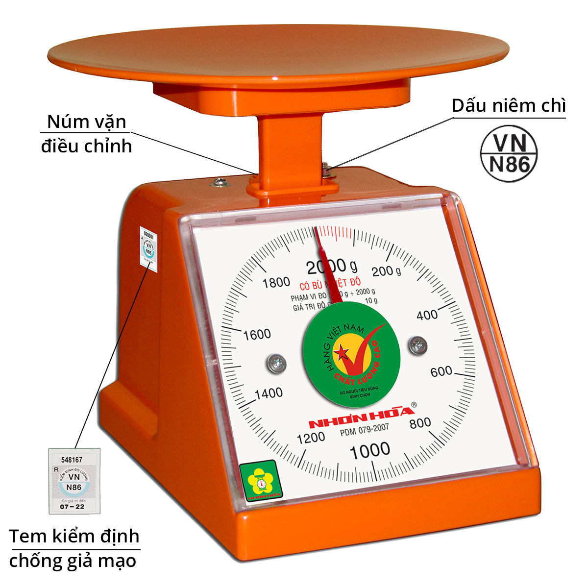 Cân nhựa Nhơn Hòa 2 kg (mặt số vuông)
