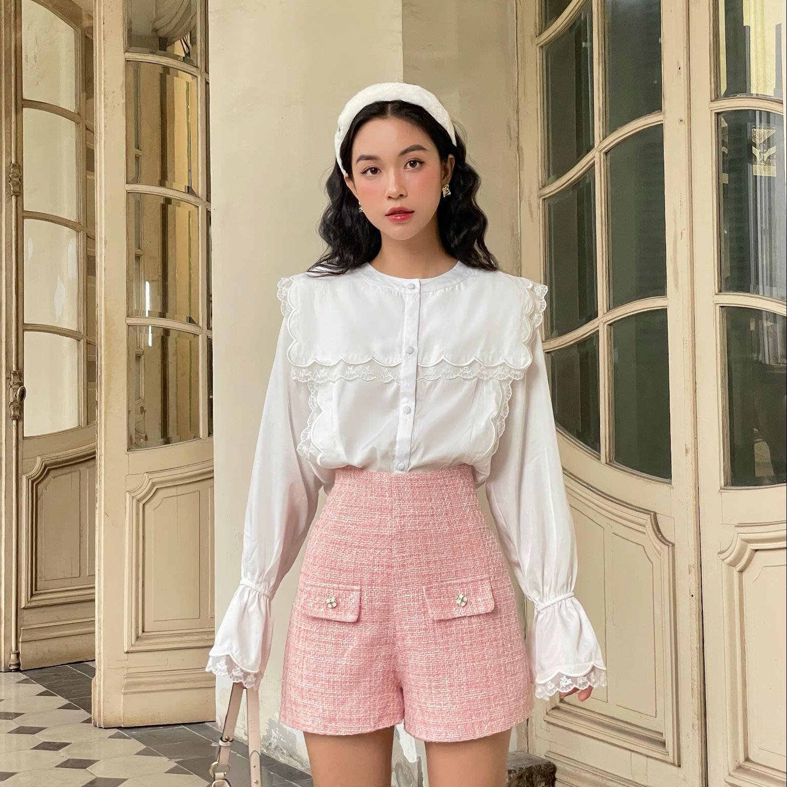 Carli Shirt - Áo sơ mi lụa phối ren