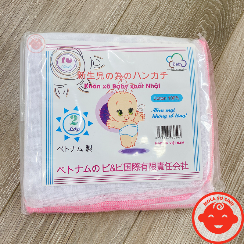 Khăn sữa xô baby xuất nhật 10 cái 2 lớp, 3 lớp, 4 lớp cho bé