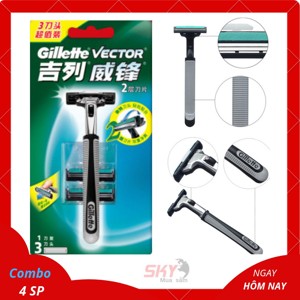 dao cạo râu Gillette lưỡi kép - [ Combo 1 Cán + 6 lưỡi kép ]