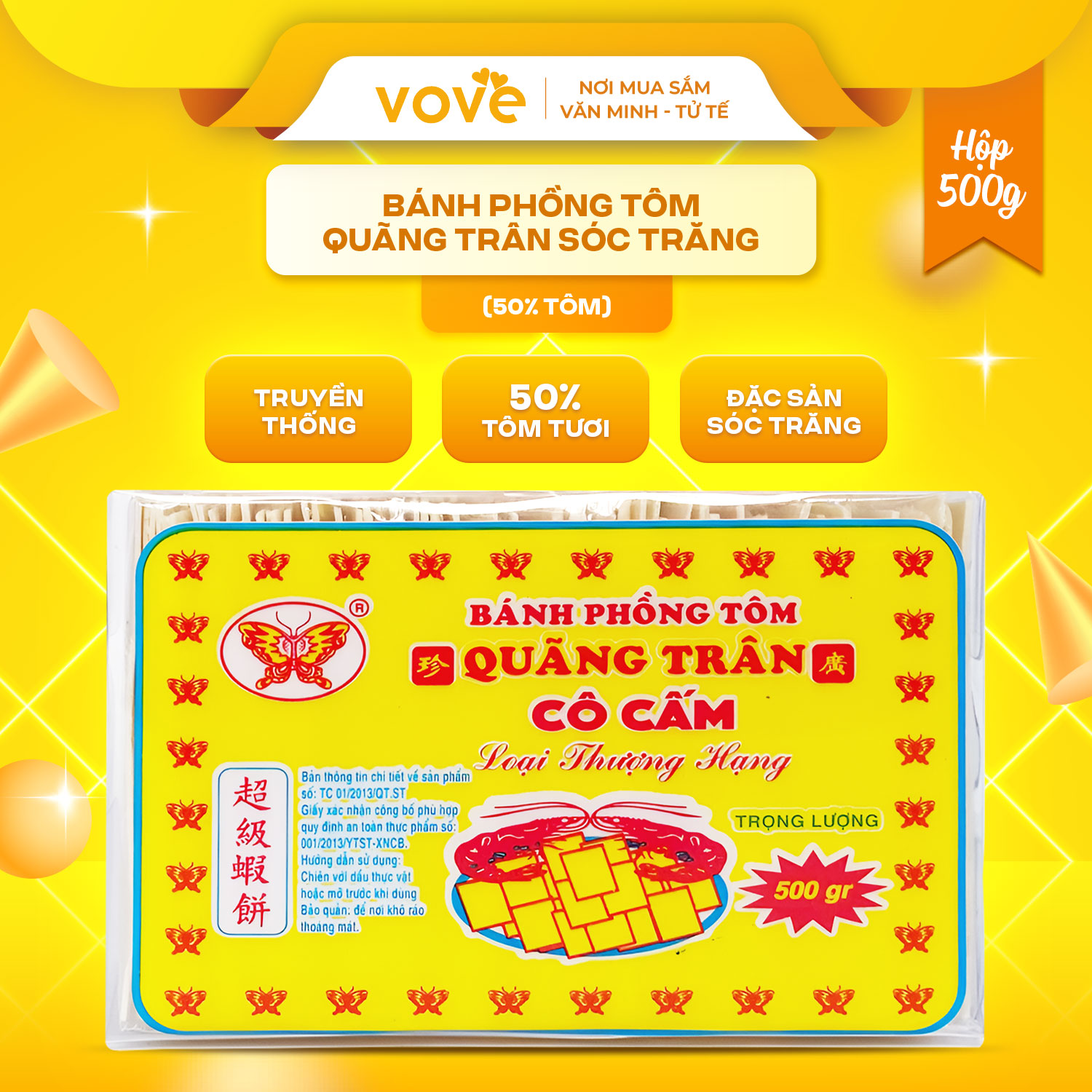 Bánh Phồng Tôm Quãng Trân hộp 500gr ( 50 % tôm)