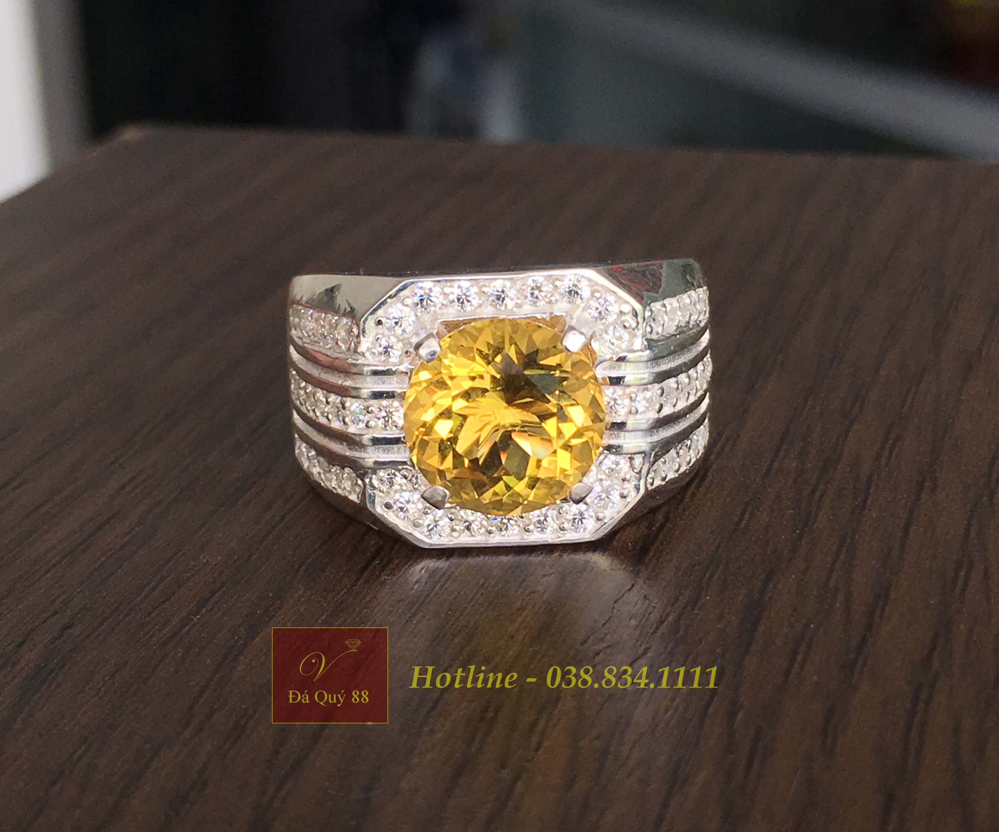 Nhẫn Đá Thạch Anh Vàng Phong Thuỷ May Mắn Bạc Ta