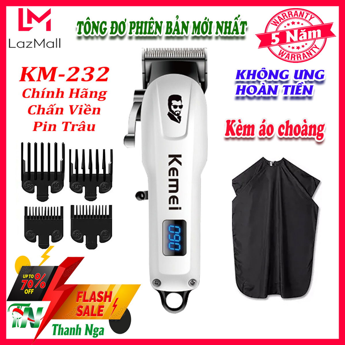 Tông Đơ Cắt Tóc Không Dây KM232 Tông Đơ Hớt Tóc Gia Đình Tăng Đơ Cắt Tóc Chuyên Nghiệp Kiểu Dáng Mini Gọn Nhẹ Màn Hình LCD Sạc Pin Tiện Dụng