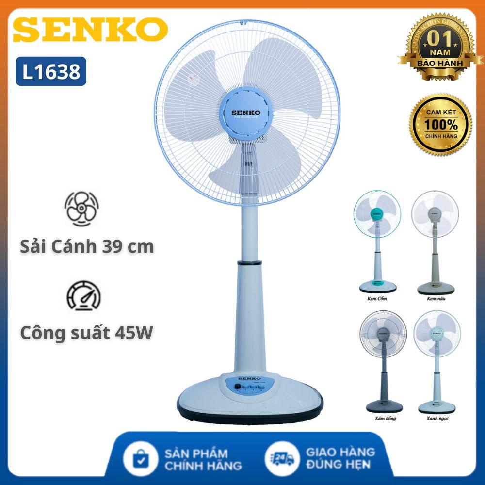 Quạt cây đứng lỡ Senko L1638 lõi đồng 100% - bảo hành 12 tháng chính hãng - công suất 47W , 3 mức tốc độ gió êm ái không ồn , tiết kiệm điện - Quạt lỡ senko , Quạt lửng Senko , Quạt đứng senko