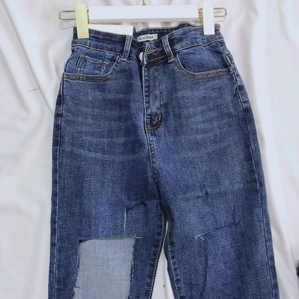 Quần jeans nữ ôm giãn rách đùi cá tính AD22