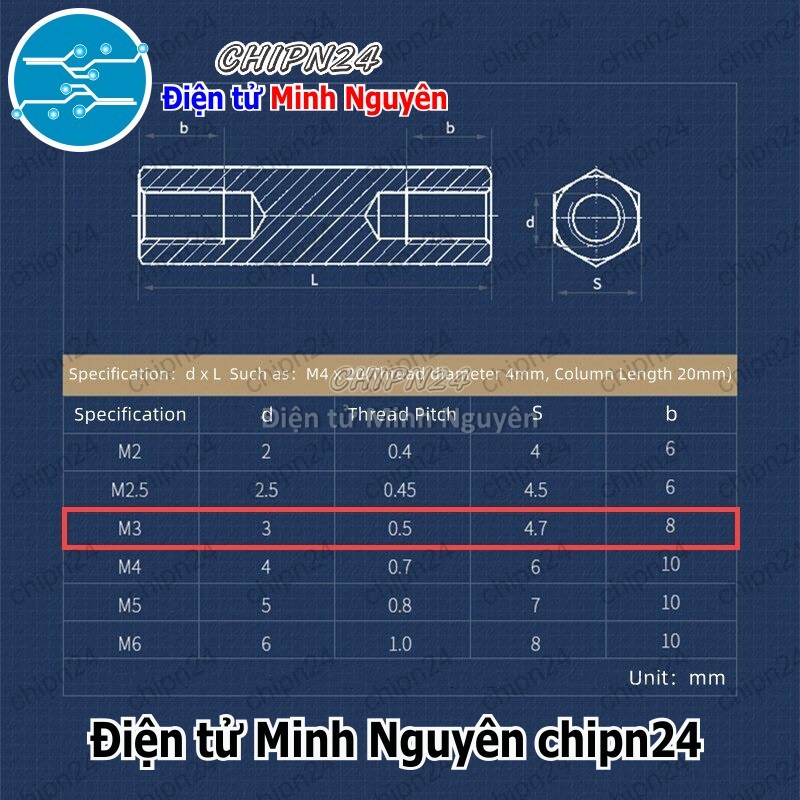 (F33-34) Cọc nhựa M3 (Cái-Cái) (Trụ nhựa 5mm/7mm/10mm/12mm/15mm/20mm/25mm/30mm/35mm/40mm/45mm/50mm) - [Chọn Loại] - HHH.00050