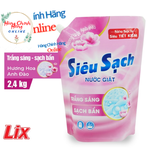 Nước Giặt Lix 2.4Kg Siêu Sạch Hương Hoa Anh Đào- Tẩy Sạch Vết Bẩn Cực Mạnh