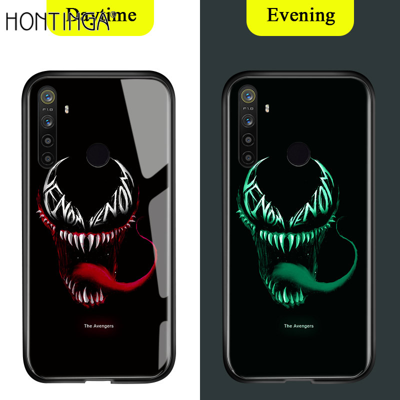 Hontinga Casing For Realme Pro Case Luminous Avengers Marvel Superhero  America Ironman Phone Cases Glow in Dark Tempered Glass Back Casing Cover 