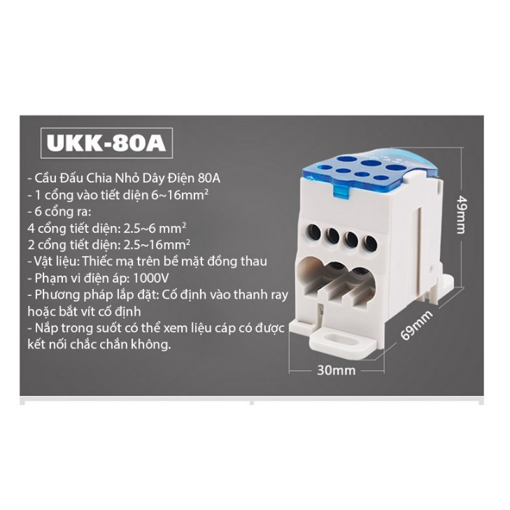 Cầu đấu chia dây điện 80A - 400A UKK