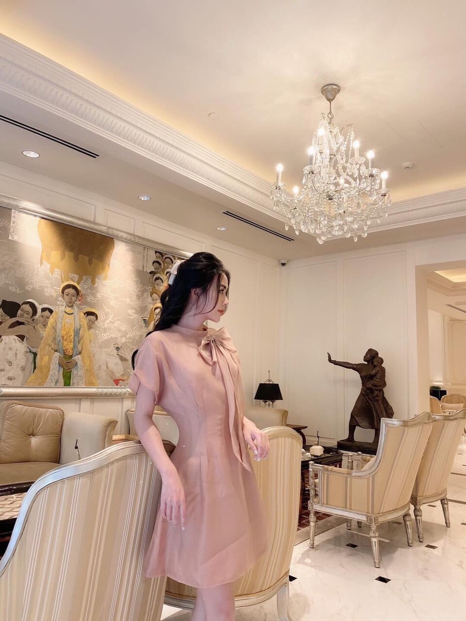 [HCM]Váy thiết kế cổ nơ siêu sang chảnh