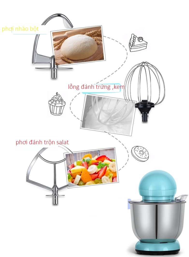 MÁY ĐÁNH BỘT, QUẾT THỊT ,chà BÔNG HÃNG CHEFTRONIC 5L 1000W