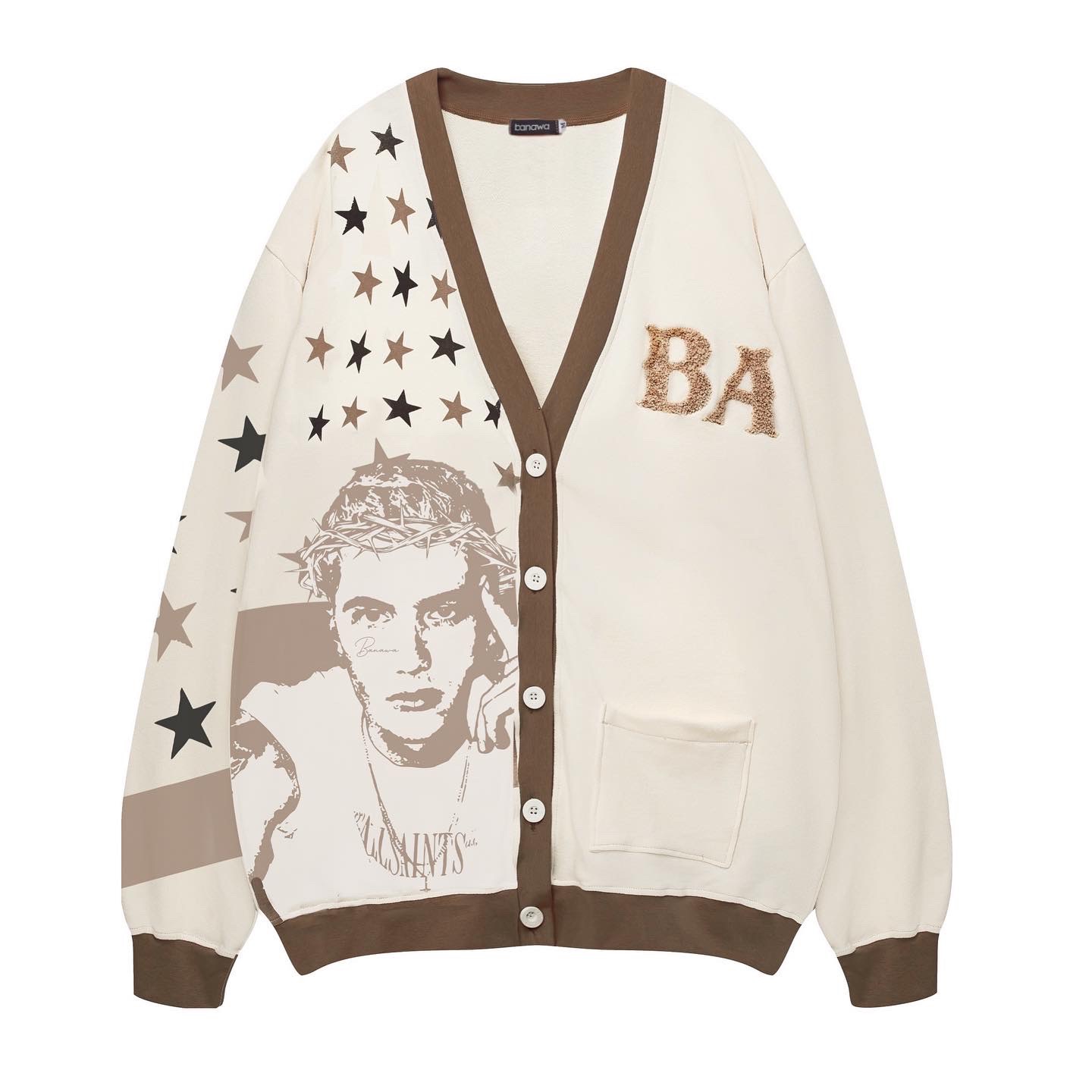 USA Cardigan - Màu Kem - Áo khoác cardigan nam nữ unisex tay dài cổ V in