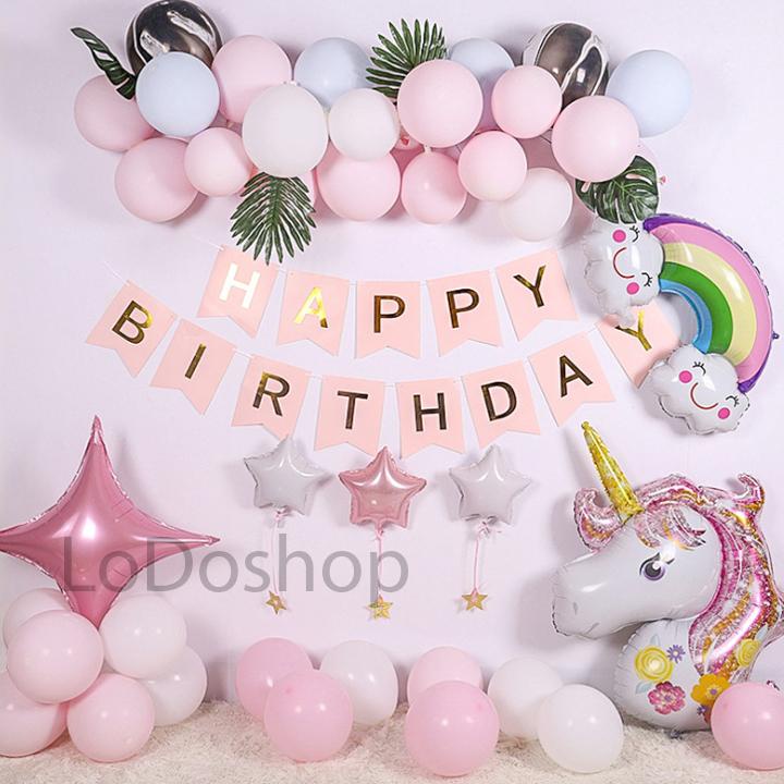Bộ trang trí sinh nhật kỳ lân Unicorn đầy đủ phụ kiện - Phụ kiện trang trí - Đồ trang trí tiệc thôi nôi - Bong bóng happy birthday - Chữ trang trí đầy tháng - Tiệc sinh nhật cho bé trai bé gái cute - Set bóng trang trí party sự kiện